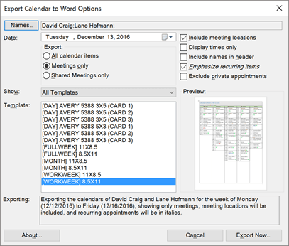 Outlook Export Calendar to Word Add-in