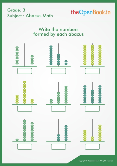 write the number formed by each abacus 03
