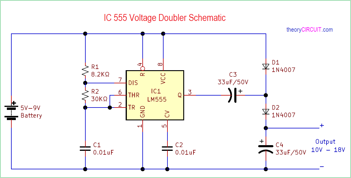 Simple Ic 555 Voltage Doubler Schematic