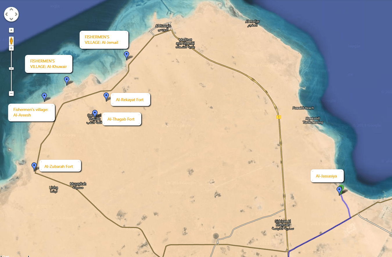 Map of the historic sites of north-west Qatar
