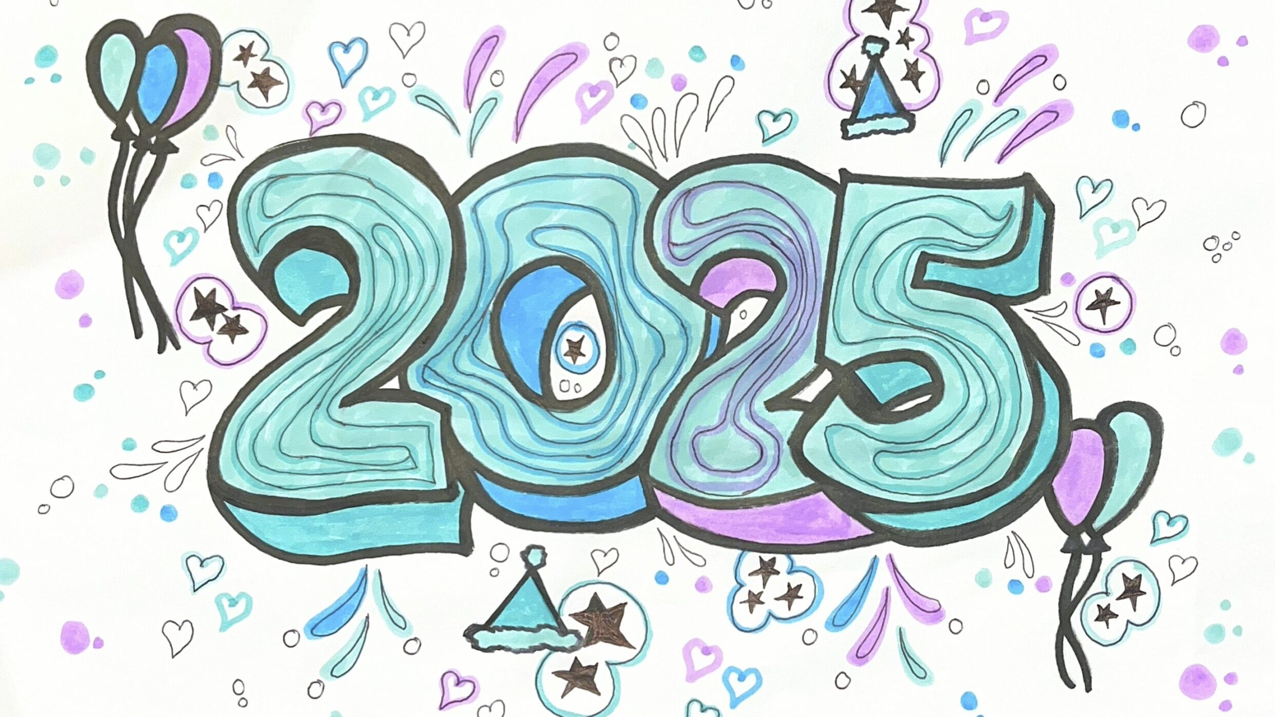 illustration of 2025 in blue and purple