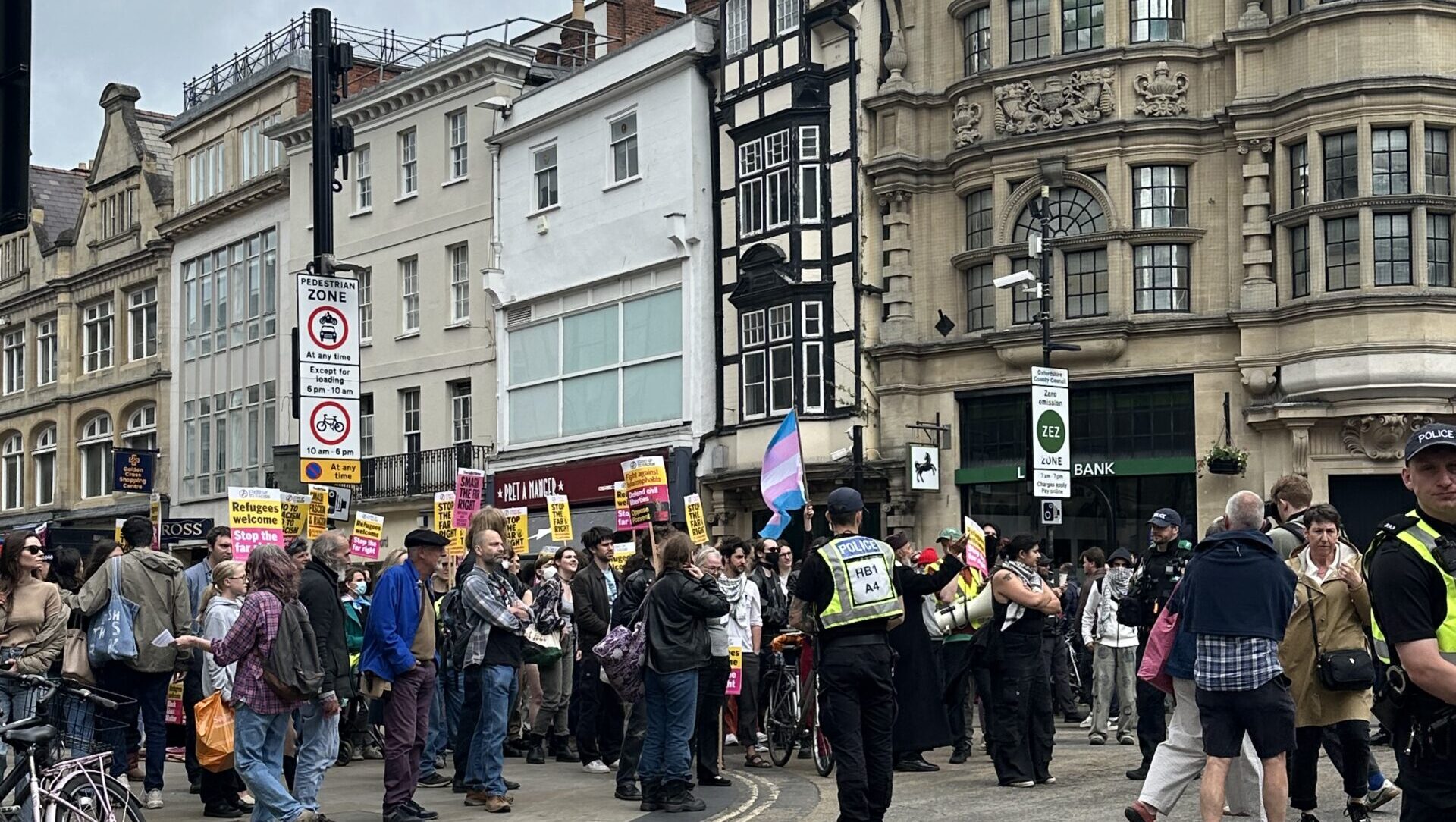 Oxford Stand Up To Racism Protestors Assemble at Carfax Tower in Counter-Protest