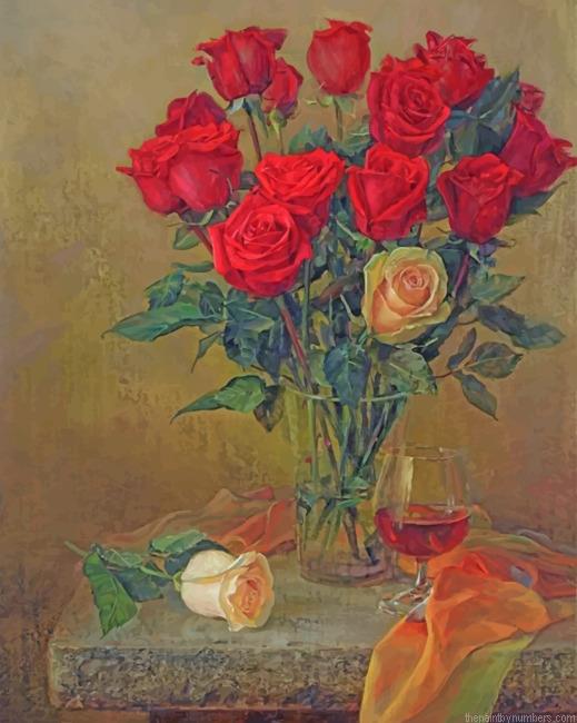 Red Roses In Glass Paint By Numbers