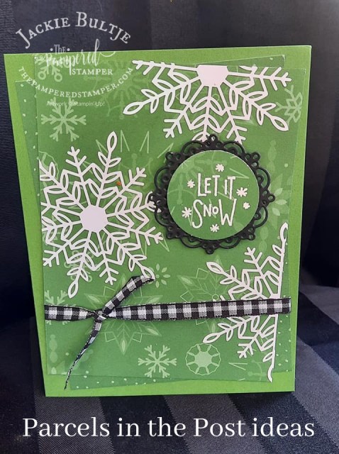 Garden Green card with beautiful snowflakes and Encircled in Beauty die.