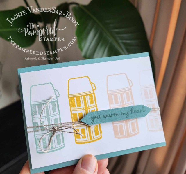 Retro thermos card using Warmest Heart stamp set.