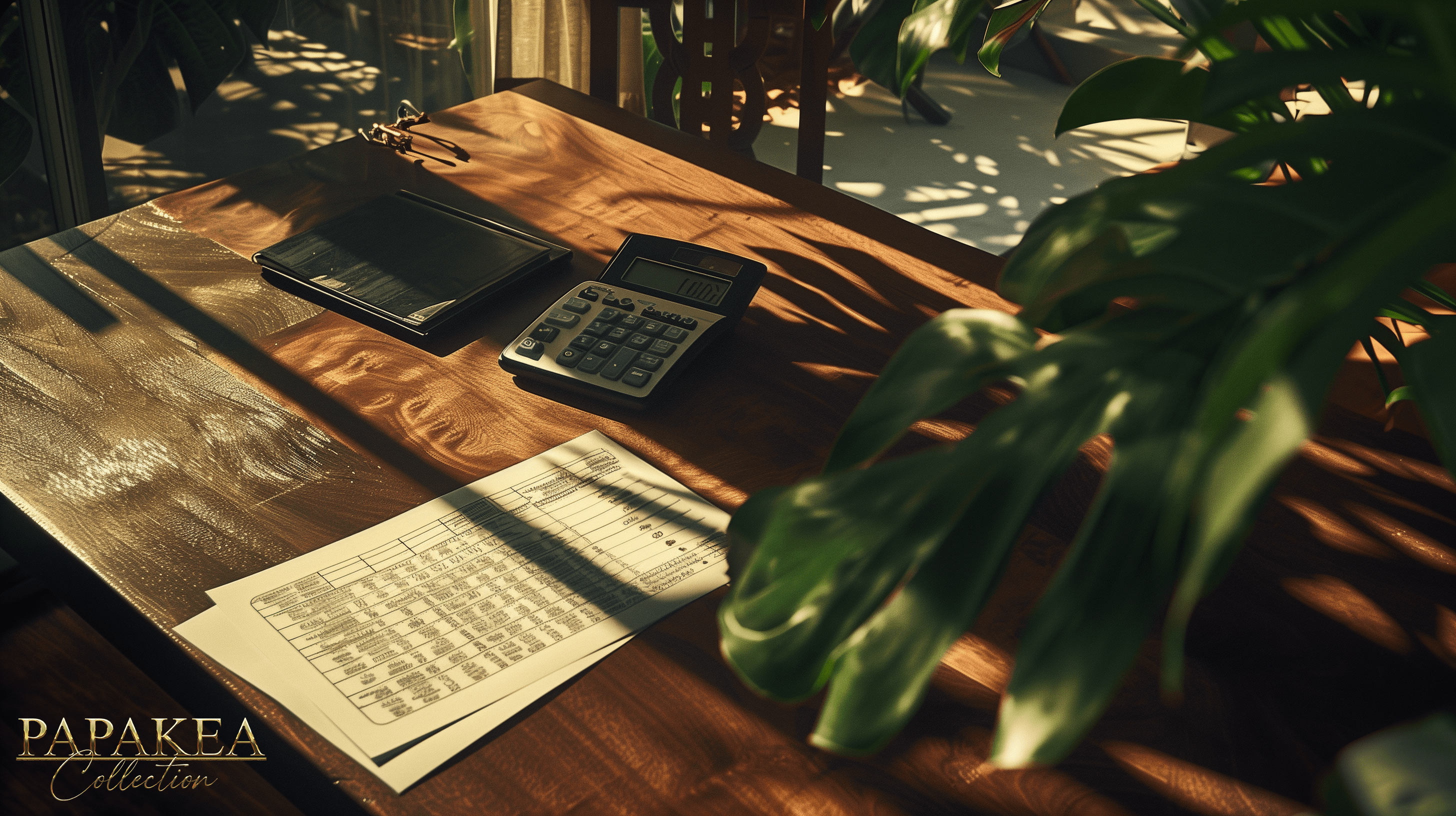 Calculator and lease documents on a table