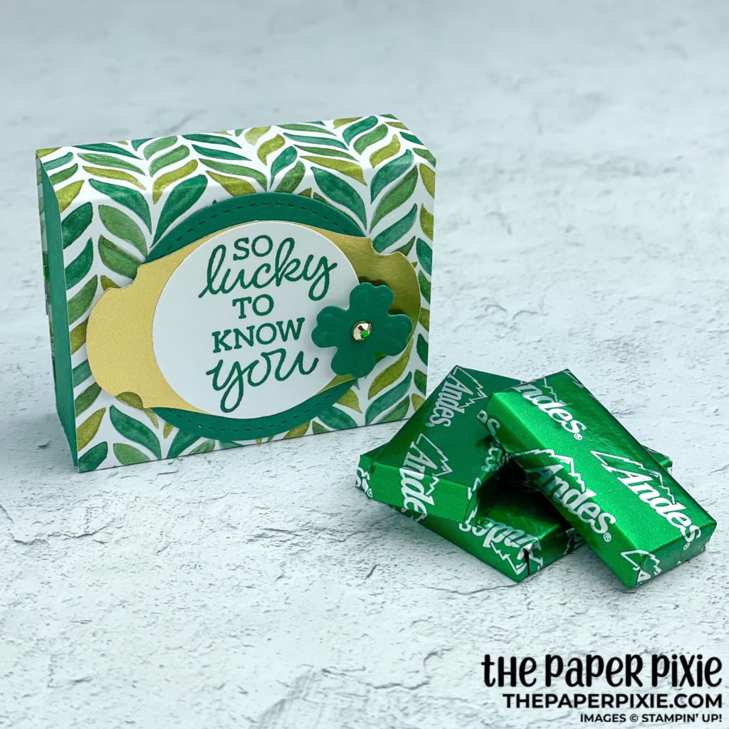 This is a handmade Andes Mints Shadow Box craft project created by the Paper Pixie using Stampin' Up! supplies.