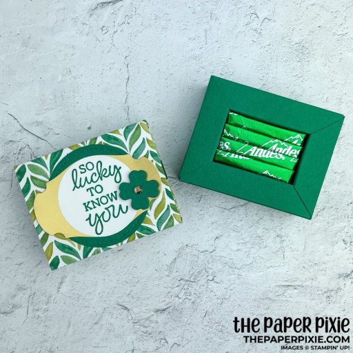 This is a handmade Andes Mints Shadow Box craft project created by the Paper Pixie using Stampin' Up! supplies.