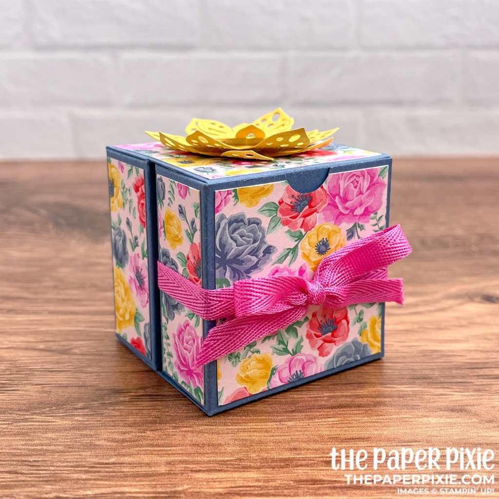 This is a handmade double folder box made with the Delicate Petals Stampin' Up! bundle and the sentiment says thank you for your kindness.