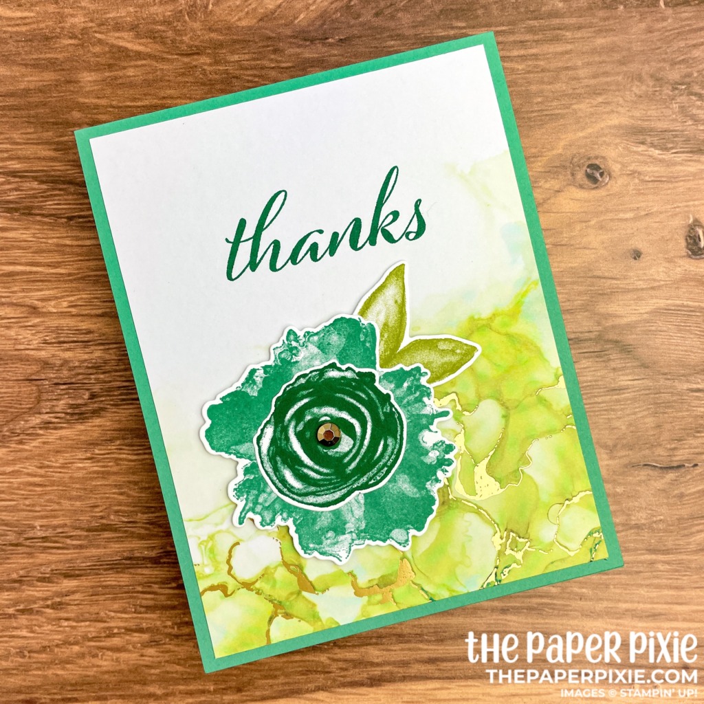This is a handmade one sheet wonder card set made with the Expressions in Ink Stampin' Up! product suite and the sentiment says thanks.
