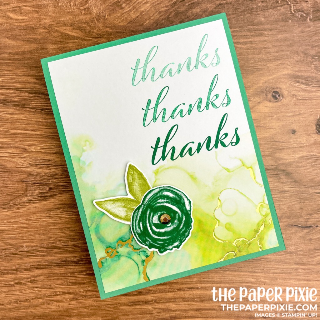 This is a handmade one sheet wonder card set made with the Expressions in Ink Stampin' Up! product suite and the sentiment says thanks.