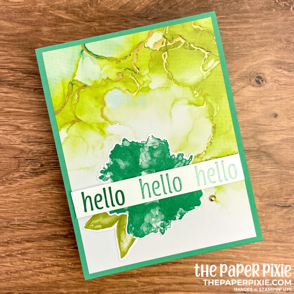 This is a handmade one sheet wonder card set made with the Expressions in Ink Stampin' Up! product suite and the sentiment says hello.