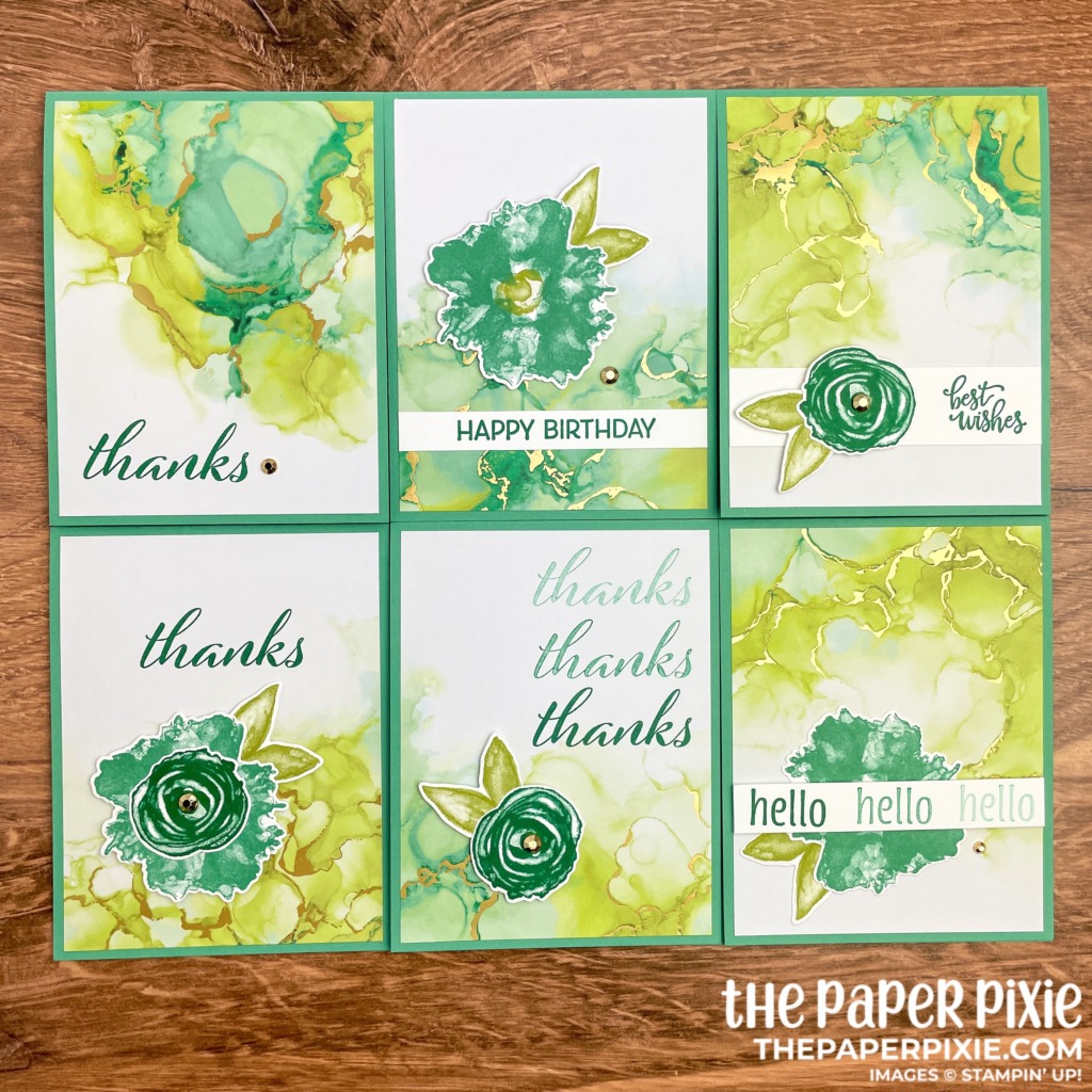 This is a handmade one sheet wonder card set made with the Expressions in Ink Stampin' Up! product suite and the sentiment says various sentiments.