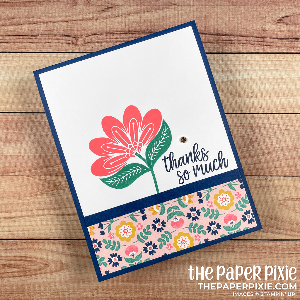 This is a handmade card stamped with the In Symmetry Stampin' Up! stamp set and the sentiment says thanks so much.