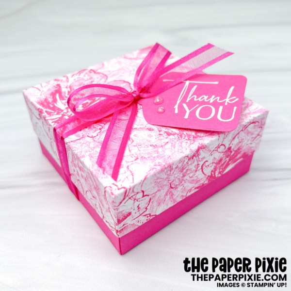 This is a Flowing Flowers gift box made with the Flowing Flowers Stampin' Up! stamp set and the sentiment says Thank You