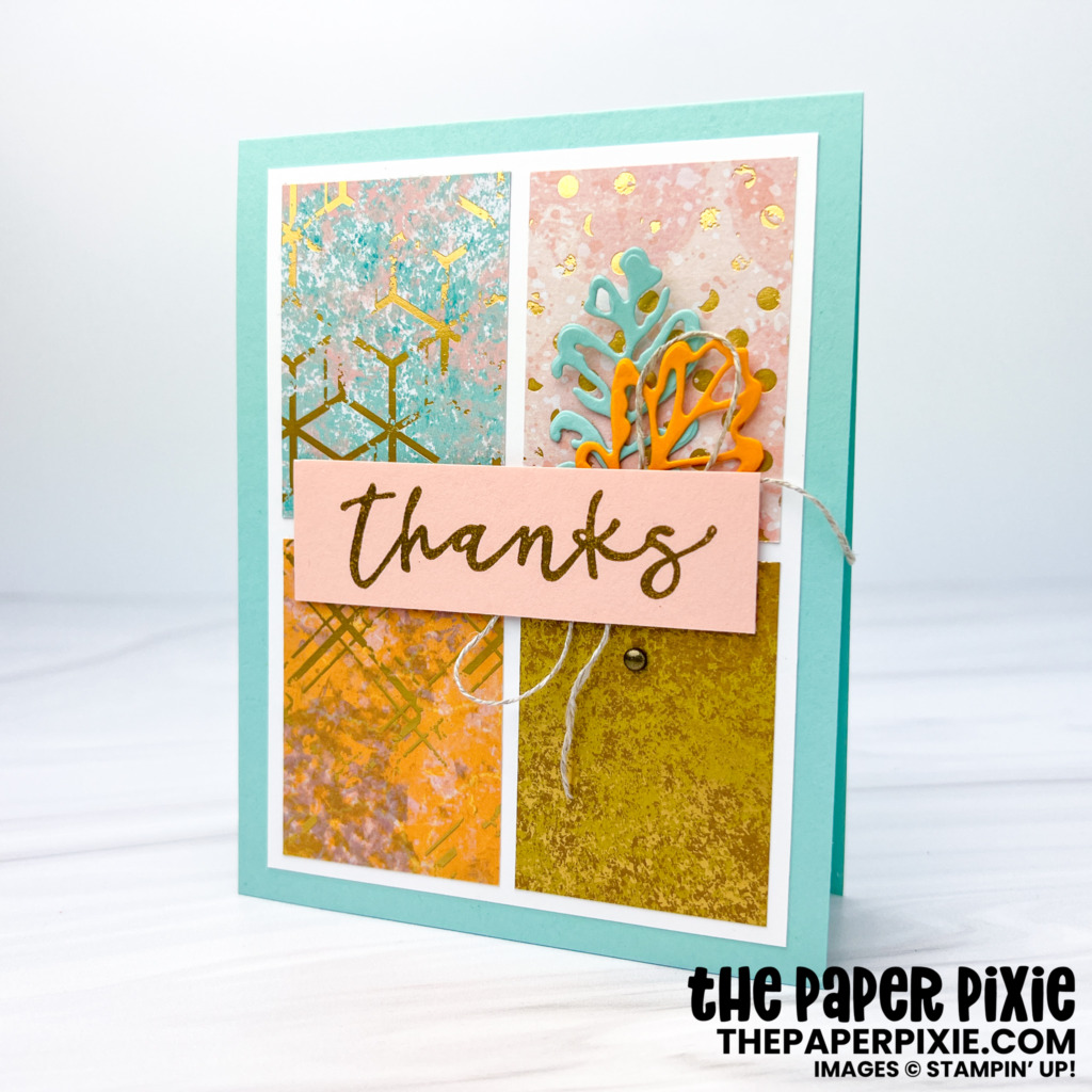 This is a Four-Panel Texture Chic Thanks Card made with the Season of Chic Stampin’ Up! Bundle and Texture Chic Designer Series Paper and the sentiment says Thanks