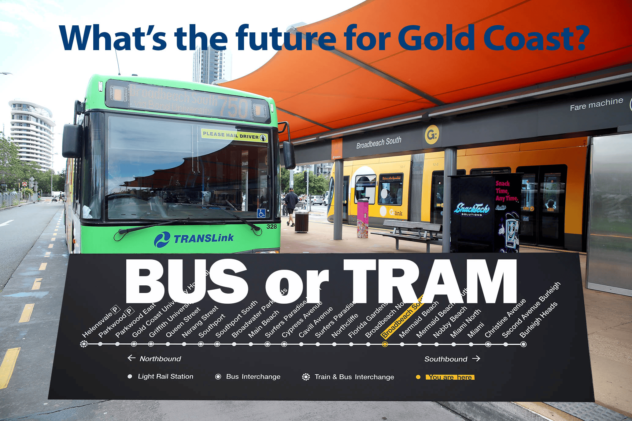 Bus and tram at station