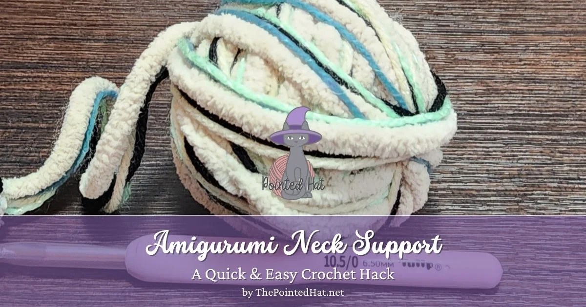 A closeup of a ball of yarn, and a crochet hook. Image also features the title of the post.