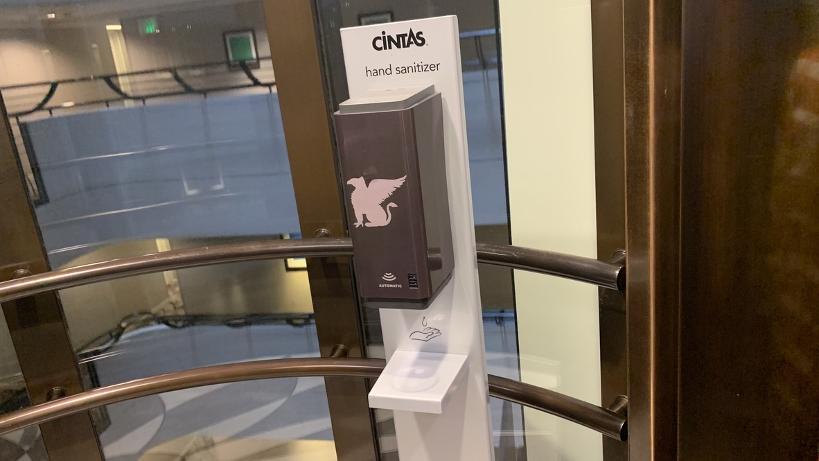 Hand Sanitization in the elevator