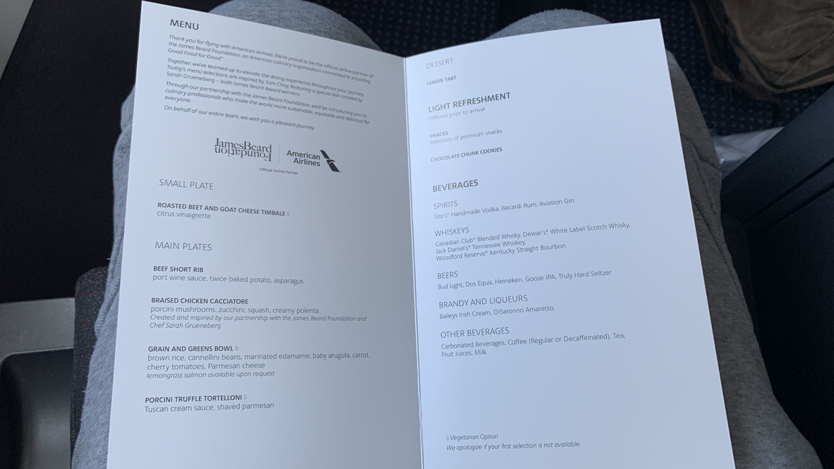 A321T Flagship Business menu
