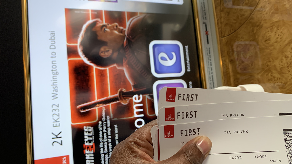 The Emirates First Class A380 - 2021 Edition boarding pass