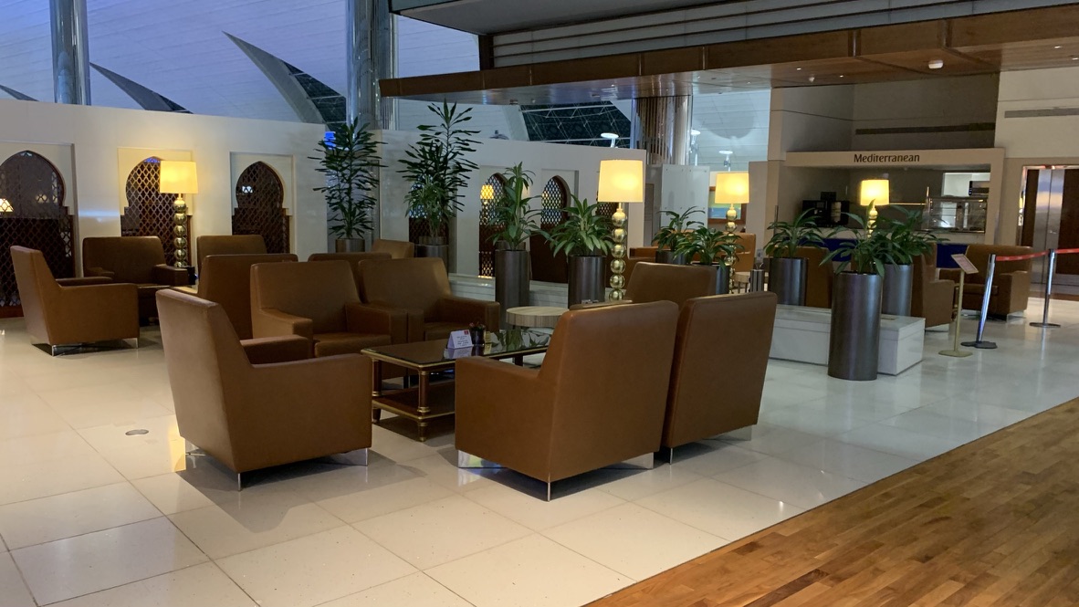 Seating area at the Emirates First Class Lounge Dubai