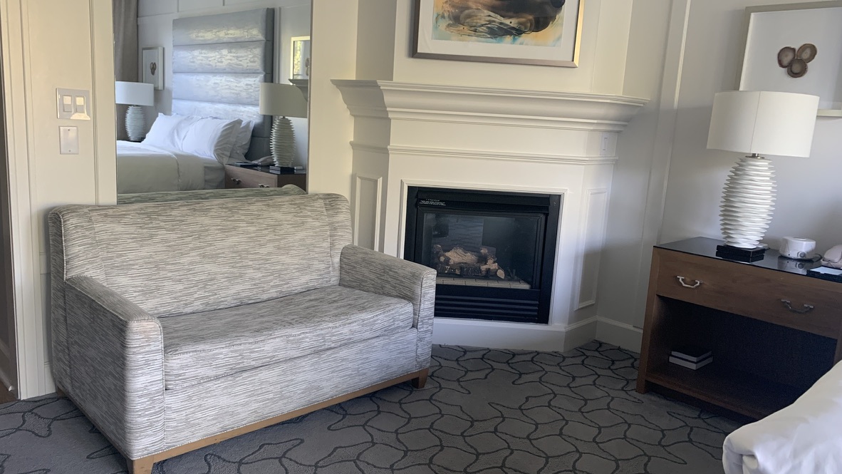 Couch and fire place