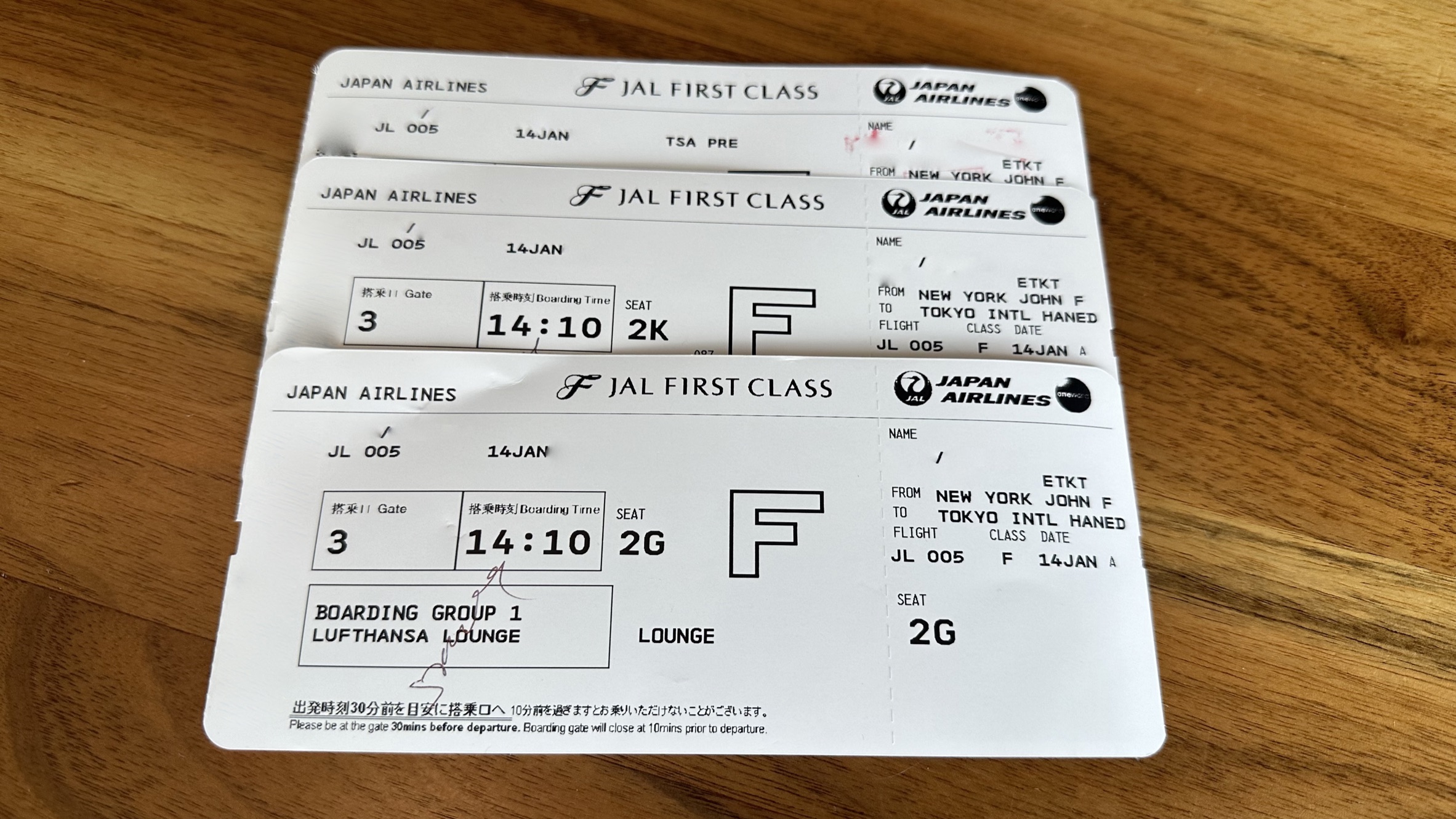 JAL First Class Boarding Passes