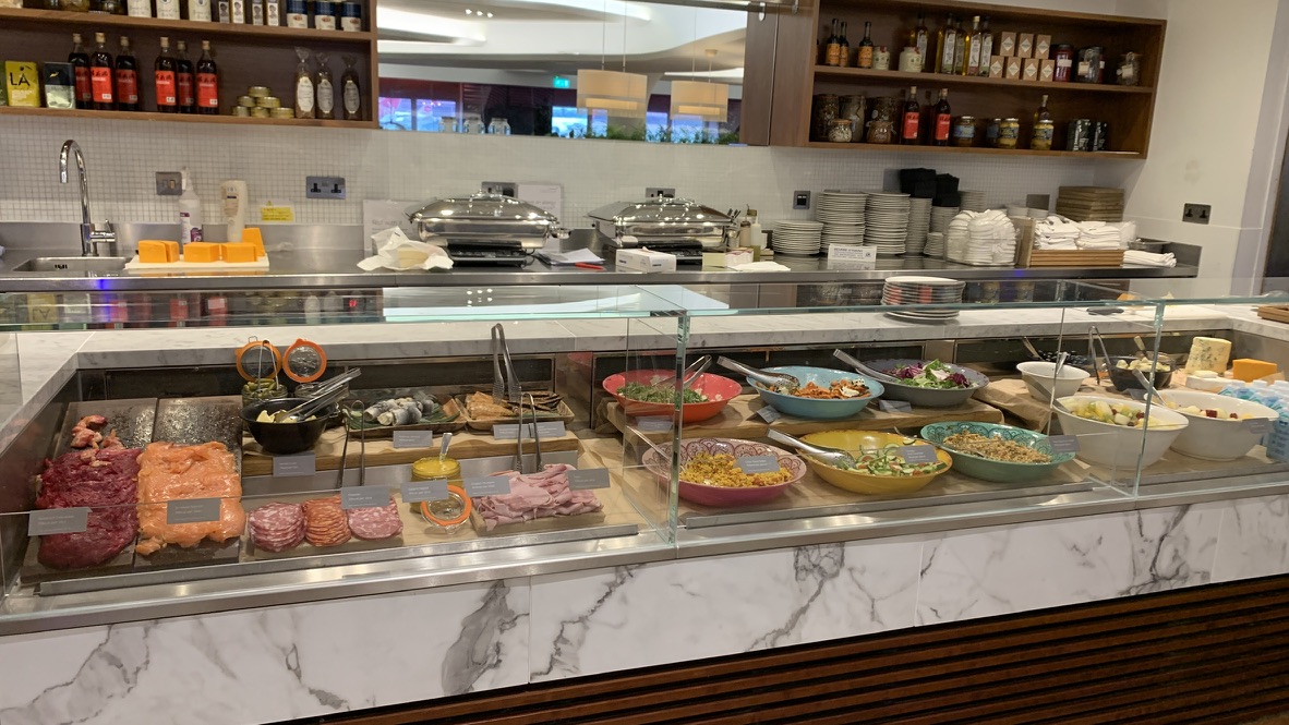 Buffet area at the Virgin Atlantic Clubhouse London Heathrow