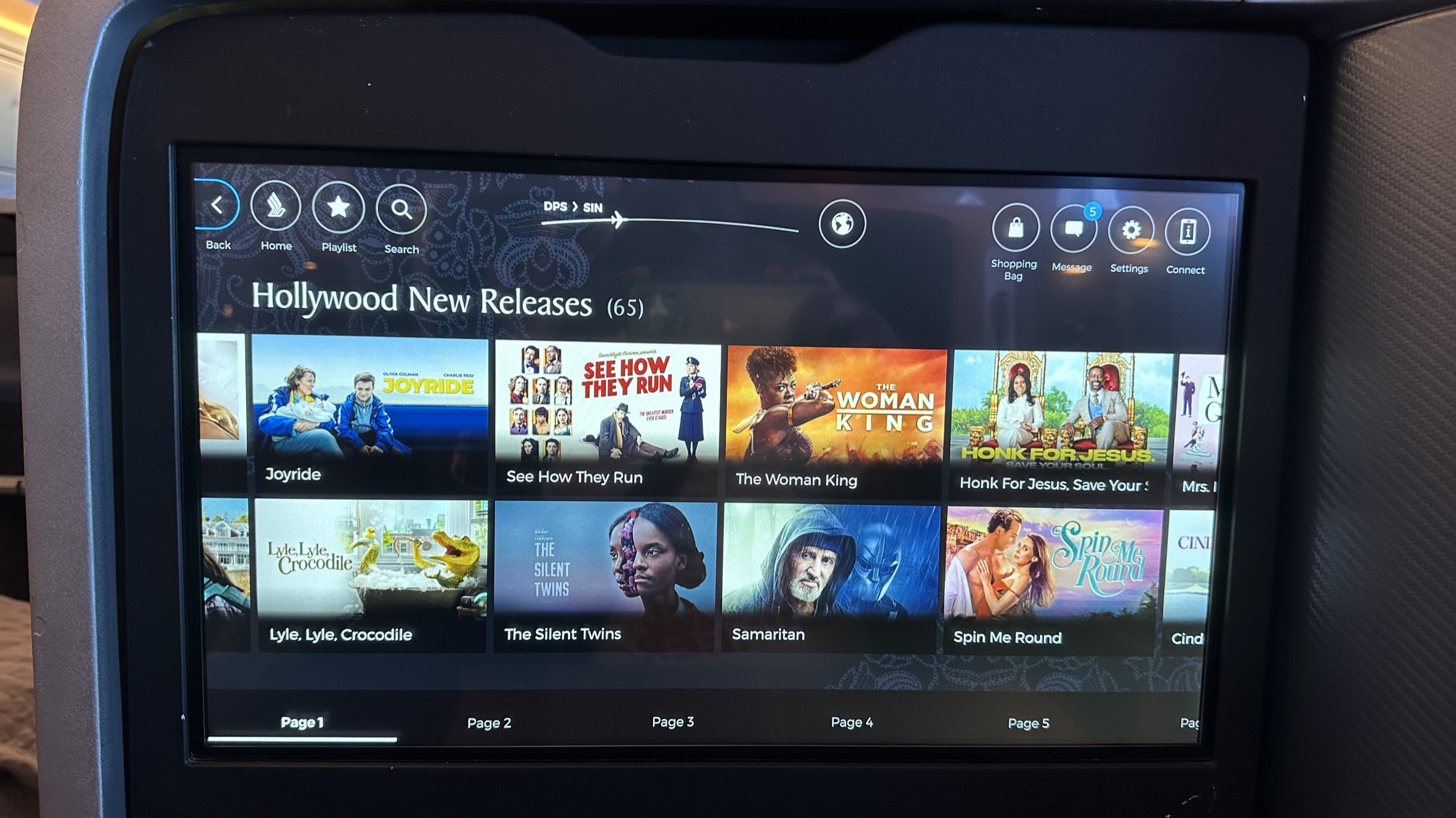 In-flight Entertainment screen