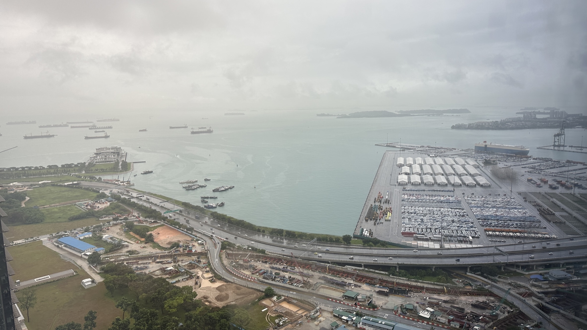 View of Singapore Harbor from the bathroom