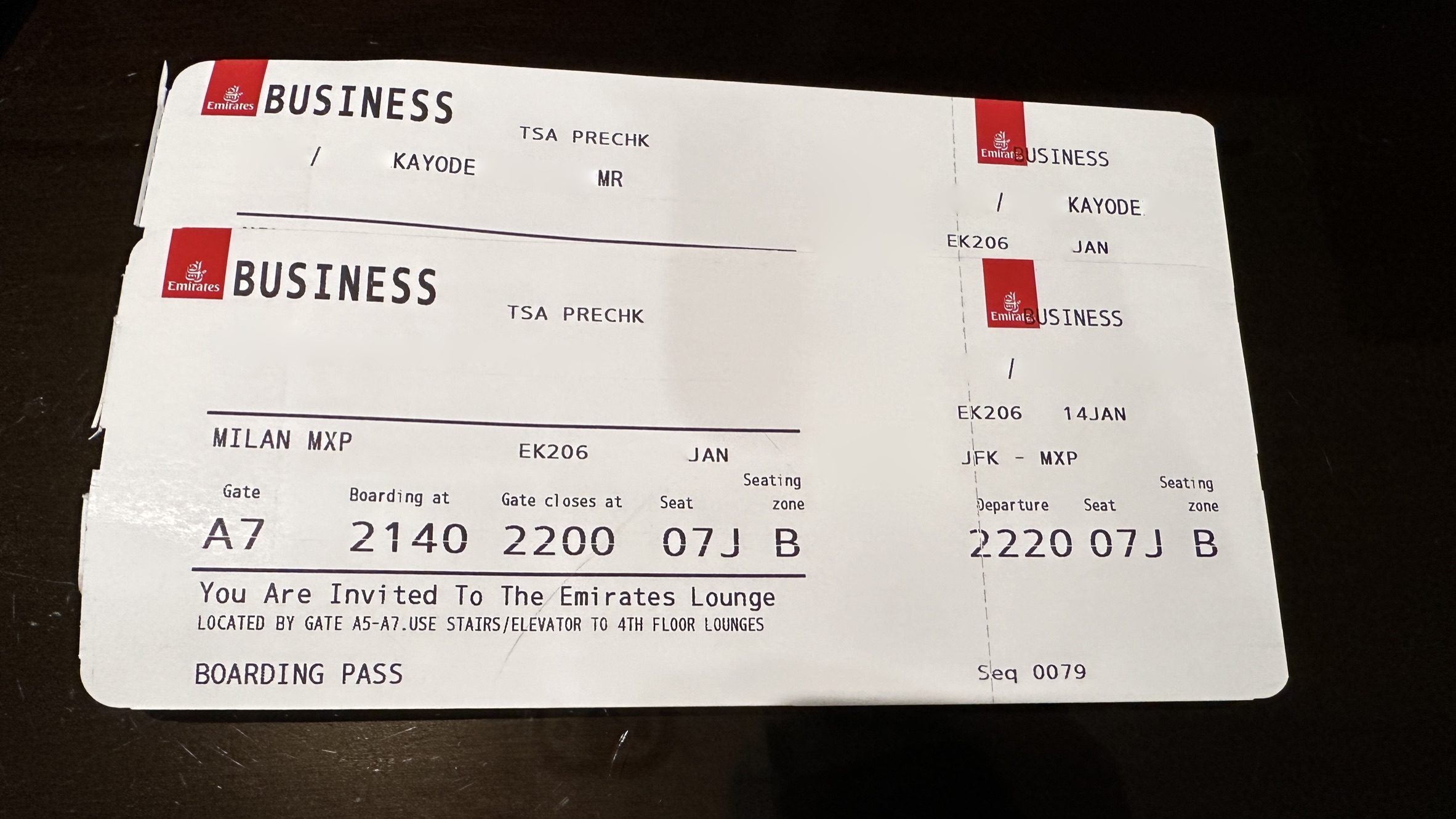 Emirates bording passes