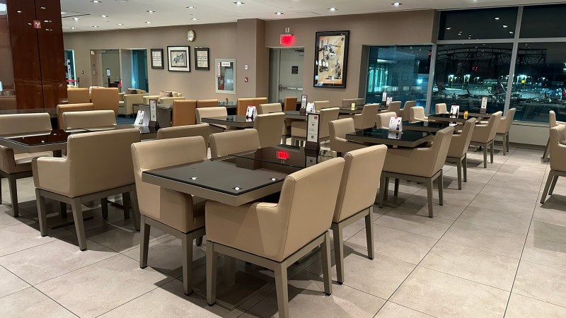 Dining area at the Emirates Lounge New York JFK