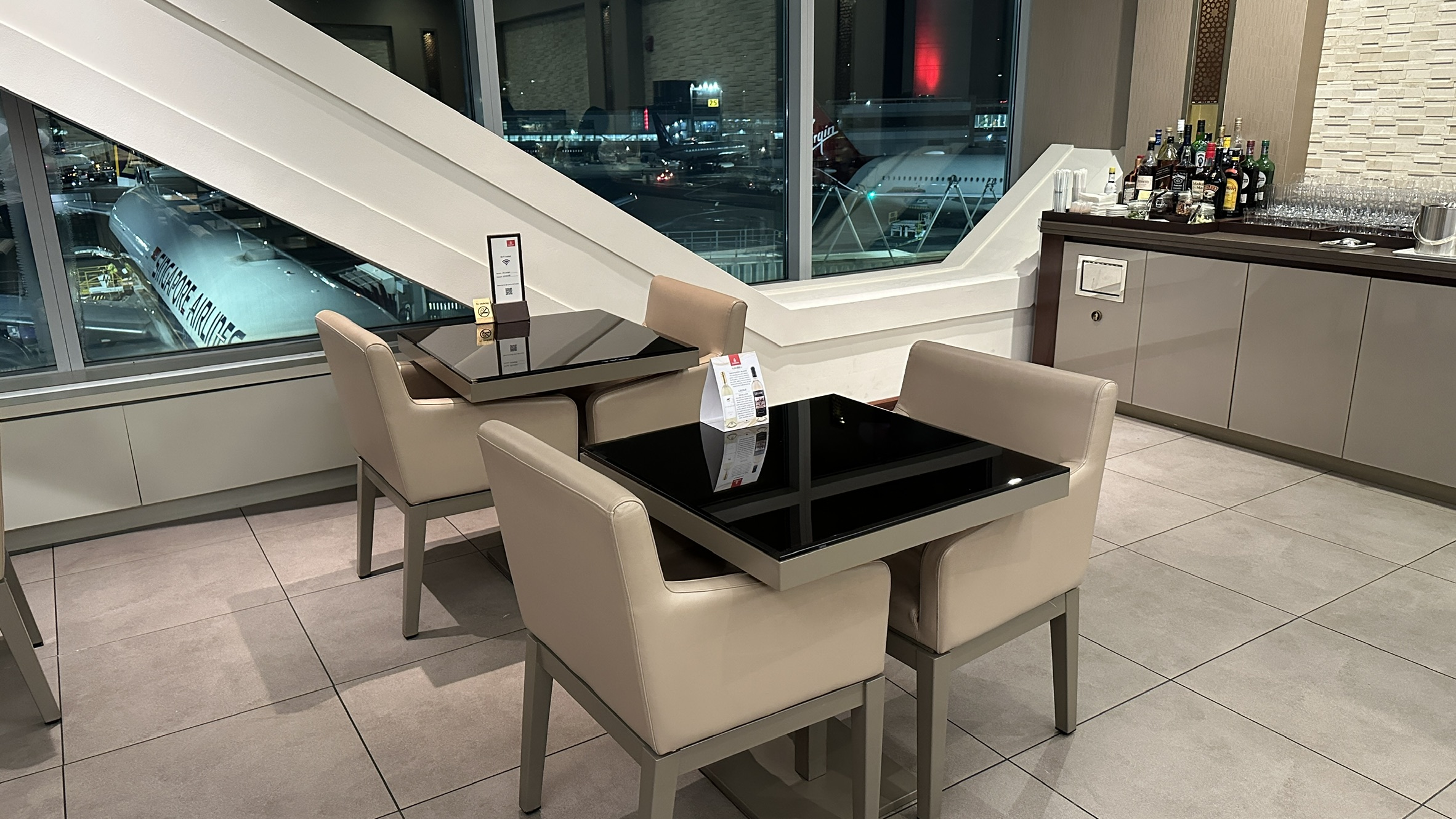 Dining area at the Emirates Lounge New York JFK