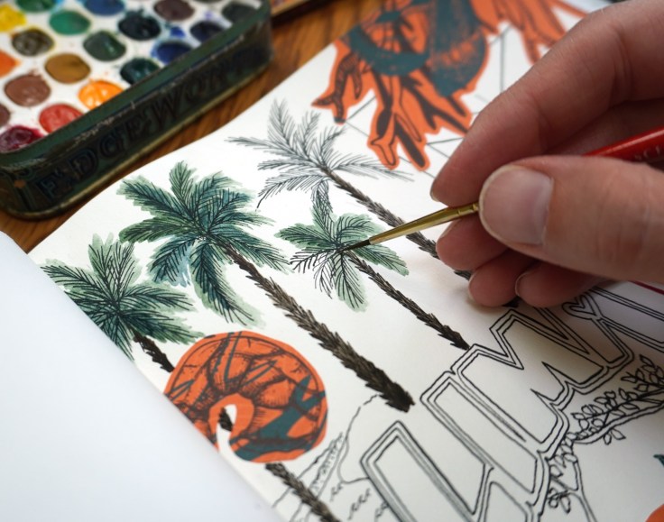 Adding watercolor to palm trees