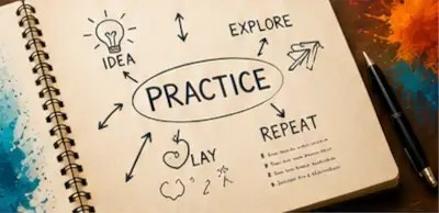 Idea, explore, repeat note creativity notebook