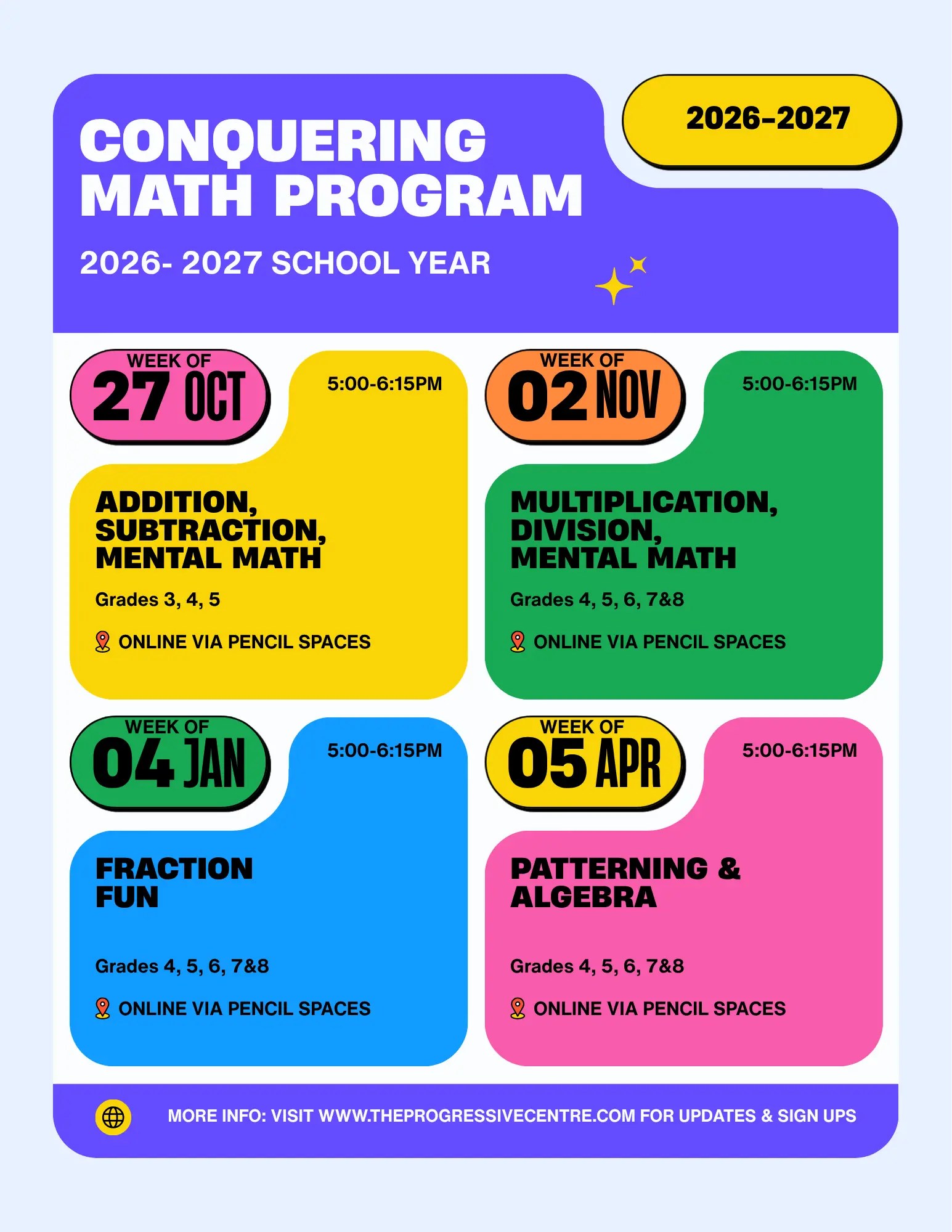 conquering math - program calendar