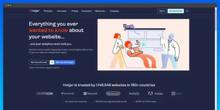 Hotjar homepage overview