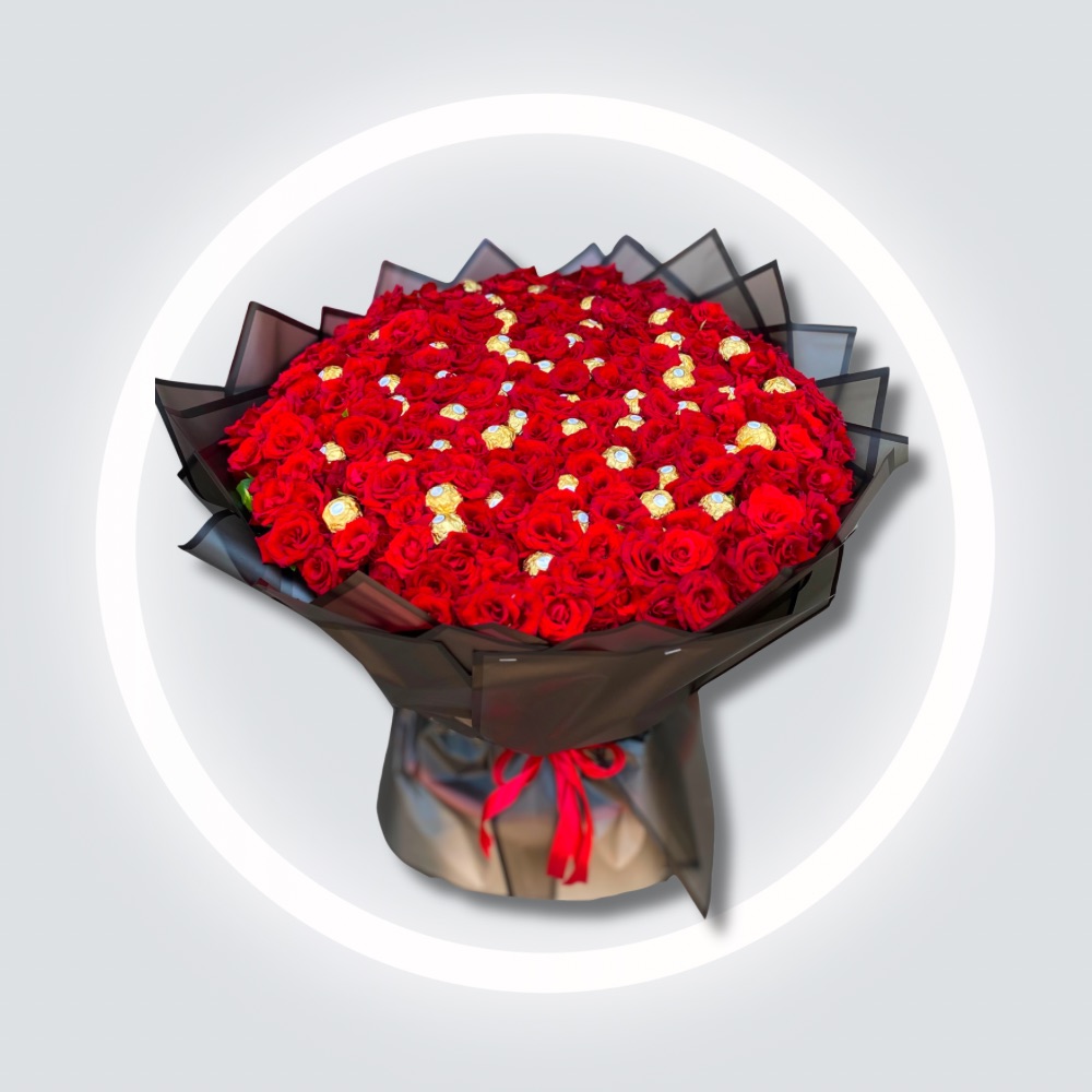 Ultimate Love 300 red roses with frerro rocher inside