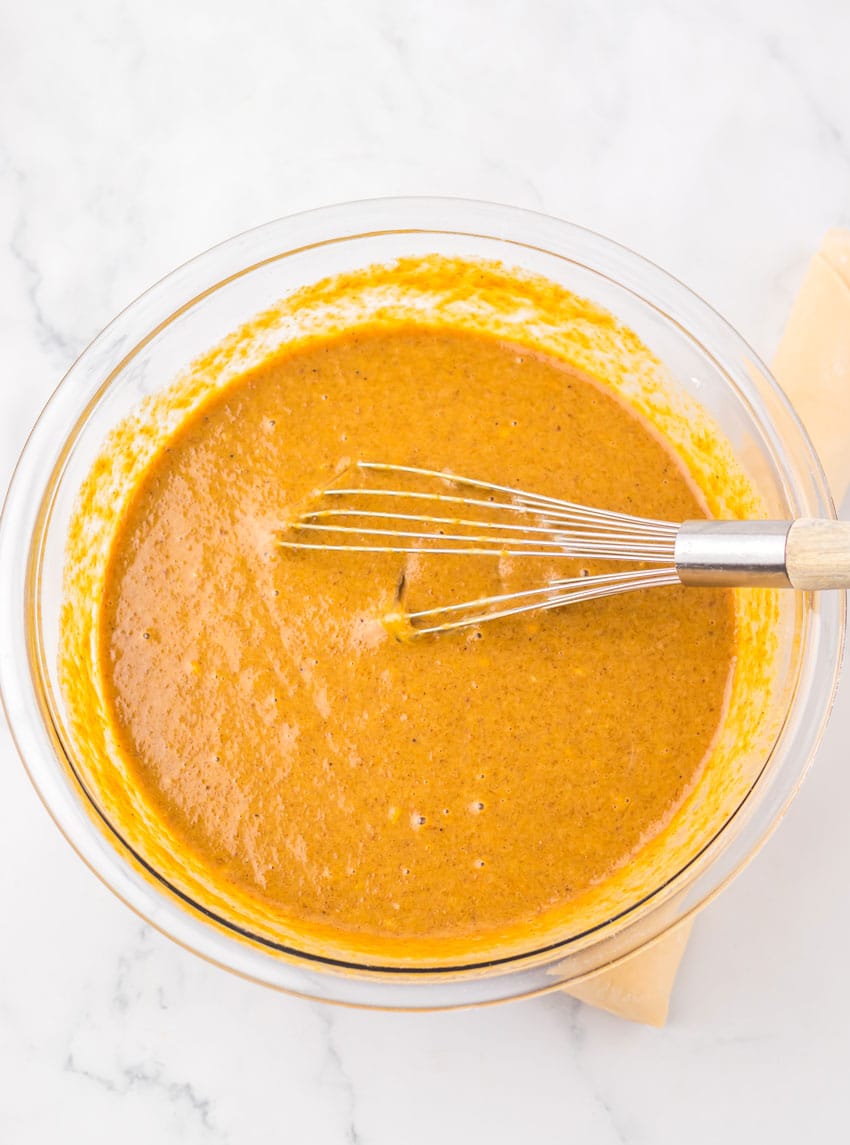 apple butter pie filling in a glass mixing bowl