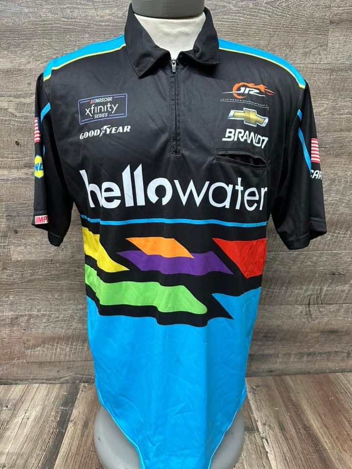 NASCAR #7 Justin Allgaier JR Motorsports Team Issued Hello Water Crew Shirt Medium
