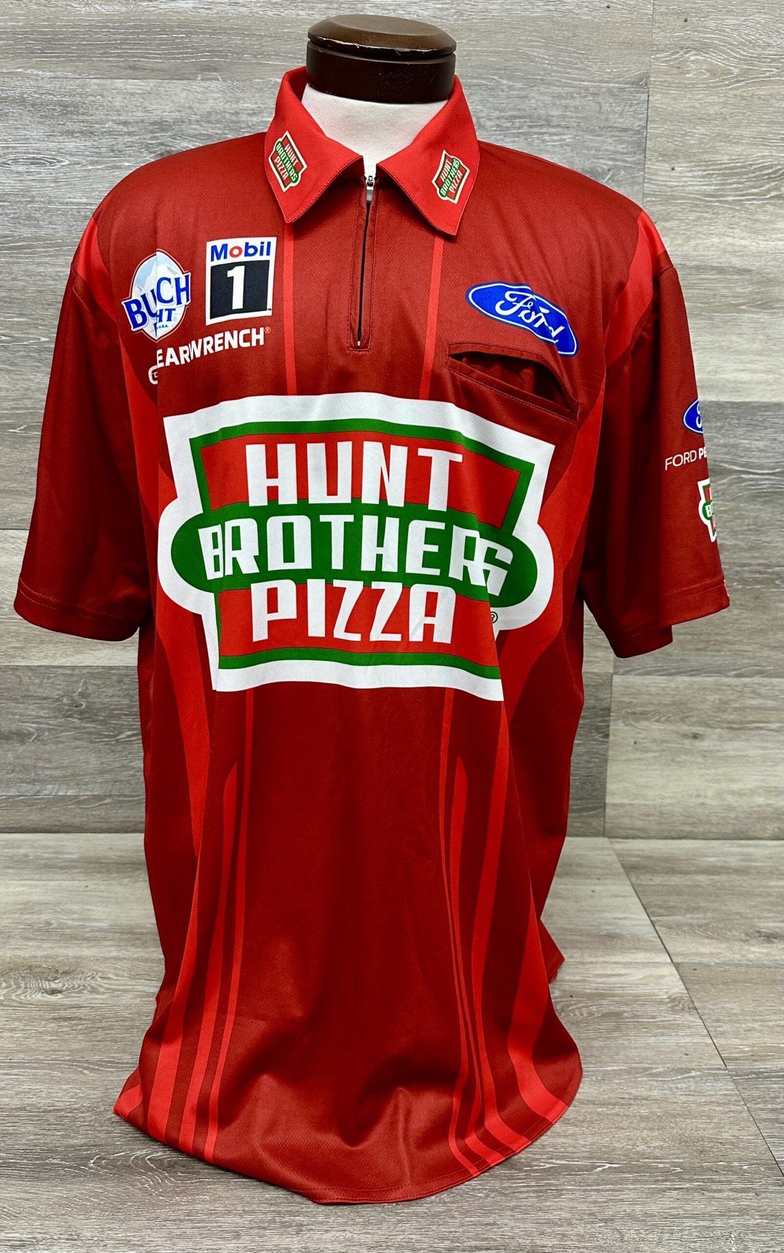 NASCAR Kevin Harvick Team Issued Hunt Brothers Pizza Race Used Crew Shirt XL