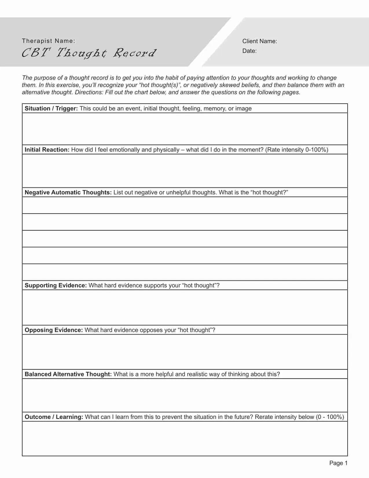 Cbt worksheets bundle pdf templates for adults