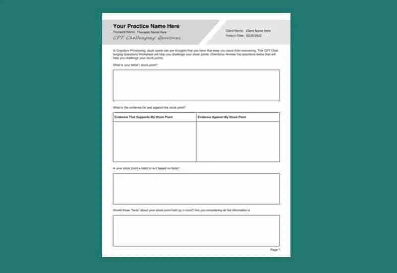 Cognitive processing therapy (cpt) challenging questions worksheet pdf
