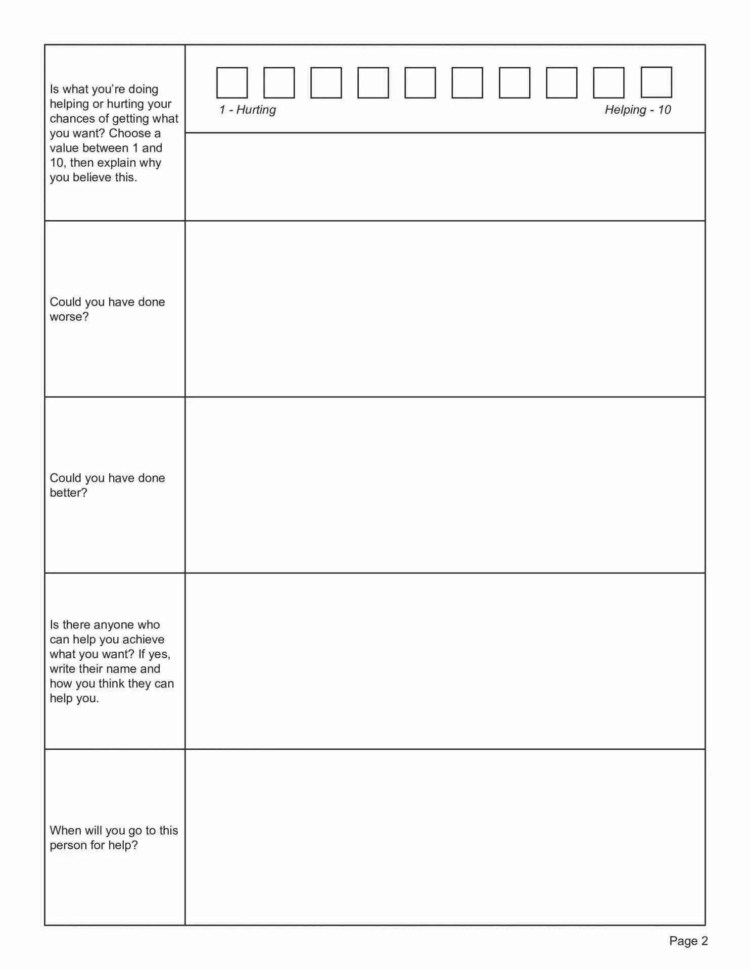 Printable reality therapy worksheets