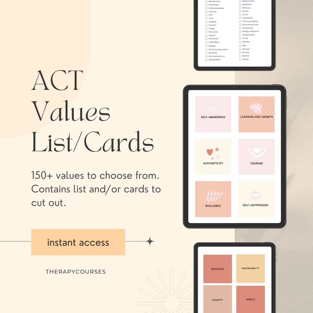 2 Act Values List Worksheets Acceptance Commitment Therapy Pdf