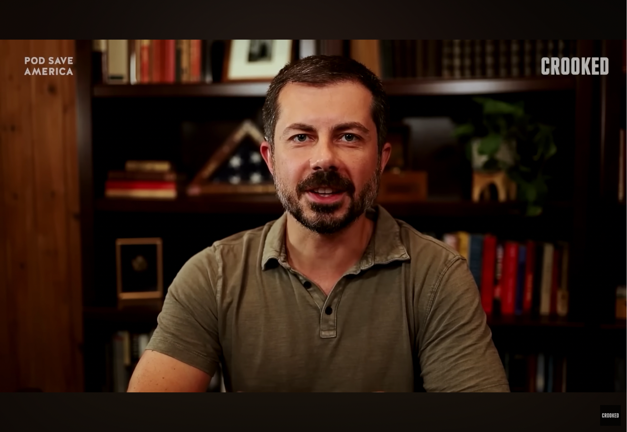 Screenshot of Pete Buttigieg. Pod Save America/YouTube, Aug. 10, 2025, “Pete Buttigieg Unfiltered on JD Vance, Trump and Democrats.”