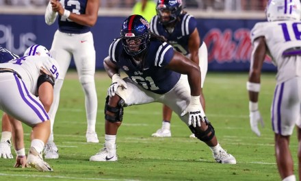 Ole Miss Football’s Diego Pounds Named SEC Co-Offensive Lineman of the Week