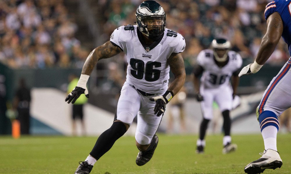 Aug 17, 2017; Philadelphia, PA, USA; Philadelphia Eagles defensive end Derek Barnett (96) in action against the Buffalo Bills at Lincoln Financial Field. Mandatory Credit: Bill Streicher-USA TODAY Sports