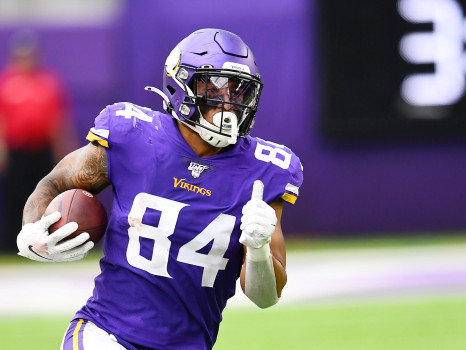 Minnesota Vikings tight end Irv Smith (84) runs during a punt return against Oakland in the third quarter of an NFL football game at U.S. Bank Stadium in Minneapolis on Sunday, Sept. 22, 2019. The Vikings beat Oakland,34-14. (John Autey / Pioneer Press)